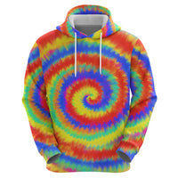 Colorful Tie Dye Spiral Goft Zip Hoodie Custom Name in Retro Psychedelic Style Design - Wonder Print Shop