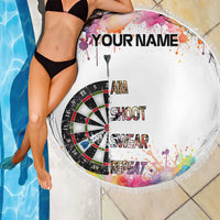 Custom Name Darts Beach Blanket Funny Dartboards Colorful Paint Aim Shoot Swear Repeat - Wonder Print Shop