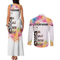 Custom Name Darts Couples Matching Tank Maxi Dress and Long Sleeve Button Shirt Funny Dartboards Colorful Paint Aim Shoot Swear Repeat - Wonder Print Shop