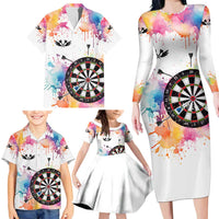 Custom Name Darts Family Matching Long Sleeve Bodycon Dress and Hawaiian Shirt Funny Dartboards Colorful Paint Aim Shoot Swear Repeat - Wonder Print Shop