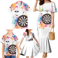 Custom Name Darts Family Matching Mermaid Dress and Hawaiian Shirt Funny Dartboards Colorful Paint Aim Shoot Swear Repeat - Wonder Print Shop