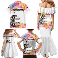 Custom Name Darts Family Matching Mermaid Dress and Hawaiian Shirt Funny Dartboards Colorful Paint Aim Shoot Swear Repeat - Wonder Print Shop