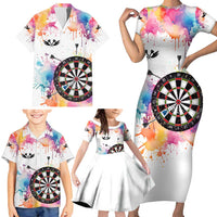 Custom Name Darts Family Matching Short Sleeve Bodycon Dress and Hawaiian Shirt Funny Dartboards Colorful Paint Aim Shoot Swear Repeat - Wonder Print Shop