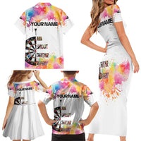 Custom Name Darts Family Matching Short Sleeve Bodycon Dress and Hawaiian Shirt Funny Dartboards Colorful Paint Aim Shoot Swear Repeat - Wonder Print Shop