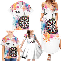 Custom Name Darts Family Matching Summer Maxi Dress and Hawaiian Shirt Funny Dartboards Colorful Paint Aim Shoot Swear Repeat - Wonder Print Shop