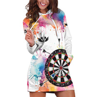 Custom Name Darts Hoodie Dress Funny Dartboards Colorful Paint Aim Shoot Swear Repeat - Wonder Print Shop