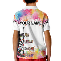 Custom Name Darts Kid Polo Shirt Funny Dartboards Colorful Paint Aim Shoot Swear Repeat - Wonder Print Shop
