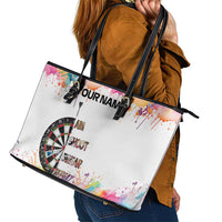 Custom Name Darts Leather Tote Bag Funny Dartboards Colorful Paint Aim Shoot Swear Repeat - Wonder Print Shop