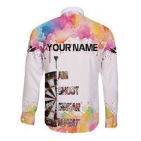 Custom Name Darts Long Sleeve Button Shirt Funny Dartboards Colorful Paint Aim Shoot Swear Repeat - Wonder Print Shop