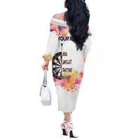 Custom Name Darts Off The Shoulder Long Sleeve Dress Funny Dartboards Colorful Paint Aim Shoot Swear Repeat - Wonder Print Shop