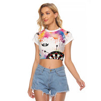 Custom Name Darts Raglan Cropped T Shirt Funny Dartboards Colorful Paint Aim Shoot Swear Repeat - Wonder Print Shop