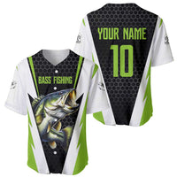 Personalized Custom Bass Fishing Baseball Jersey Jumping Fish Graphic and Green Black Honeycomb - Wonder Print Shop