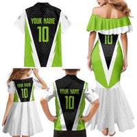 Personalized Custom Bass Fishing Family Matching Mermaid Dress and Hawaiian Shirt Jumping Fish Graphic and Green Black Honeycomb - Wonder Print Shop