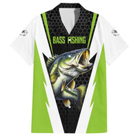 Personalized Custom Bass Fishing Family Matching Off The Shoulder Long Sleeve Dress and Hawaiian Shirt Jumping Fish Graphic and Green Black Honeycomb - Wonder Print Shop