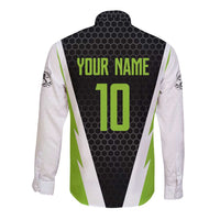 Personalized Custom Bass Fishing Long Sleeve Button Shirt Jumping Fish Graphic and Green Black Honeycomb - Wonder Print Shop