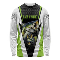 Personalized Custom Bass Fishing Long Sleeve Shirt Jumping Fish Graphic and Green Black Honeycomb - Wonder Print Shop