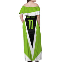Personalized Custom Bass Fishing Off Shoulder Maxi Dress Jumping Fish Graphic and Green Black Honeycomb - Wonder Print Shop