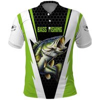 Personalized Custom Bass Fishing Polo Shirt Jumping Fish Graphic and Green Black Honeycomb - Wonder Print Shop