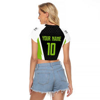 Personalized Custom Bass Fishing Raglan Cropped T Shirt Jumping Fish Graphic and Green Black Honeycomb - Wonder Print Shop