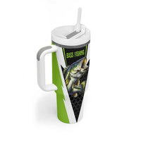 Personalized Custom Bass Fishing Tumbler With Handle Jumping Fish Graphic and Green Black Honeycomb - Wonder Print Shop