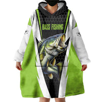 Personalized Custom Bass Fishing Wearable Blanket Hoodie Jumping Fish Graphic and Green Black Honeycomb - Wonder Print Shop