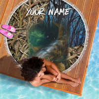 Catfish Fishing Underwater Scene Beach Blanket Custom Name Swamp Grass and Camouflage - Wonder Print Shop