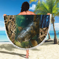 Catfish Fishing Underwater Scene Beach Blanket Custom Name Swamp Grass and Camouflage - Wonder Print Shop