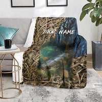 Catfish Fishing Underwater Scene Blanket Custom Name Swamp Grass and Camouflage - Wonder Print Shop