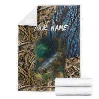 Catfish Fishing Underwater Scene Blanket Custom Name Swamp Grass and Camouflage - Wonder Print Shop