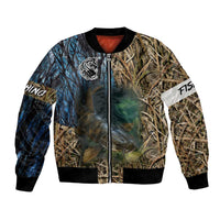 Catfish Fishing Underwater Scene Bomber Jacket Custom Name Swamp Grass and Camouflage - Wonder Print Shop