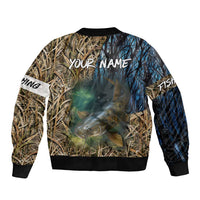 Catfish Fishing Underwater Scene Bomber Jacket Custom Name Swamp Grass and Camouflage - Wonder Print Shop