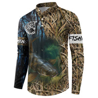 Catfish Fishing Underwater Scene Button Sweatshirt Custom Name Swamp Grass and Camouflage - Wonder Print Shop
