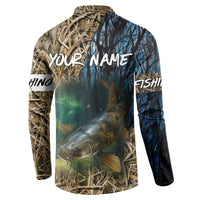 Catfish Fishing Underwater Scene Button Sweatshirt Custom Name Swamp Grass and Camouflage - Wonder Print Shop