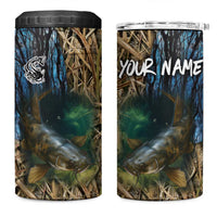 Catfish Fishing Underwater Scene 4 in 1 Can Cooler Tumbler Custom Name Swamp Grass and Camouflage - Wonder Print Shop