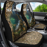 Catfish Fishing Underwater Scene Car Seat Cover Custom Name Swamp Grass and Camouflage - Wonder Print Shop