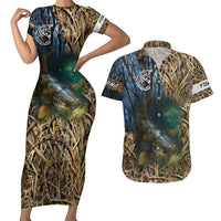 Catfish Fishing Underwater Scene Couples Matching Short Sleeve Bodycon Dress and Hawaiian Shirt Custom Name Swamp Grass and Camouflage - Wonder Print Shop