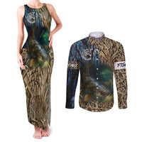 Catfish Fishing Underwater Scene Couples Matching Tank Maxi Dress and Long Sleeve Button Shirt Custom Name Swamp Grass and Camouflage - Wonder Print Shop
