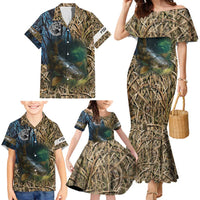 Catfish Fishing Underwater Scene Family Matching Mermaid Dress and Hawaiian Shirt Custom Name Swamp Grass and Camouflage - Wonder Print Shop