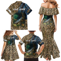 Catfish Fishing Underwater Scene Family Matching Mermaid Dress and Hawaiian Shirt Custom Name Swamp Grass and Camouflage - Wonder Print Shop