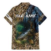 Catfish Fishing Underwater Scene Family Matching Mermaid Dress and Hawaiian Shirt Custom Name Swamp Grass and Camouflage - Wonder Print Shop