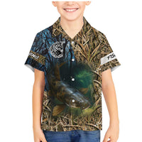 Catfish Fishing Underwater Scene Family Matching Mermaid Dress and Hawaiian Shirt Custom Name Swamp Grass and Camouflage - Wonder Print Shop