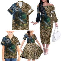 Catfish Fishing Underwater Scene Family Matching Off The Shoulder Long Sleeve Dress and Hawaiian Shirt Custom Name Swamp Grass and Camouflage - Wonder Print Shop