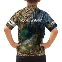 Catfish Fishing Underwater Scene Family Matching Off Shoulder Maxi Dress and Hawaiian Shirt Custom Name Swamp Grass and Camouflage - Wonder Print Shop