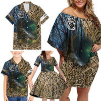 Catfish Fishing Underwater Scene Family Matching Off Shoulder Short Dress and Hawaiian Shirt Custom Name Swamp Grass and Camouflage - Wonder Print Shop