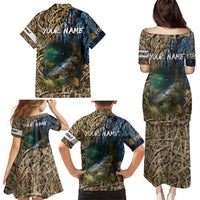 Catfish Fishing Underwater Scene Family Matching Puletasi and Hawaiian Shirt Custom Name Swamp Grass and Camouflage - Wonder Print Shop