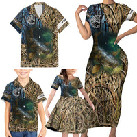 Catfish Fishing Underwater Scene Family Matching Short Sleeve Bodycon Dress and Hawaiian Shirt Custom Name Swamp Grass and Camouflage - Wonder Print Shop