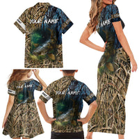 Catfish Fishing Underwater Scene Family Matching Short Sleeve Bodycon Dress and Hawaiian Shirt Custom Name Swamp Grass and Camouflage - Wonder Print Shop