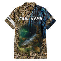 Catfish Fishing Underwater Scene Family Matching Short Sleeve Bodycon Dress and Hawaiian Shirt Custom Name Swamp Grass and Camouflage - Wonder Print Shop