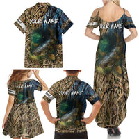 Catfish Fishing Underwater Scene Family Matching Summer Maxi Dress and Hawaiian Shirt Custom Name Swamp Grass and Camouflage - Wonder Print Shop