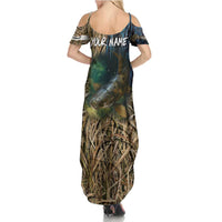 Catfish Fishing Underwater Scene Family Matching Summer Maxi Dress and Hawaiian Shirt Custom Name Swamp Grass and Camouflage - Wonder Print Shop